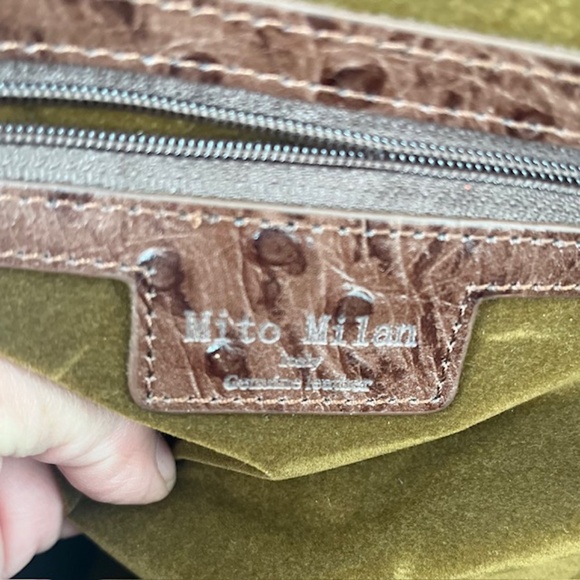 Mito Milan Ostrich Trim Embossed Leather Shoulder Bag - Picture 8 of 11